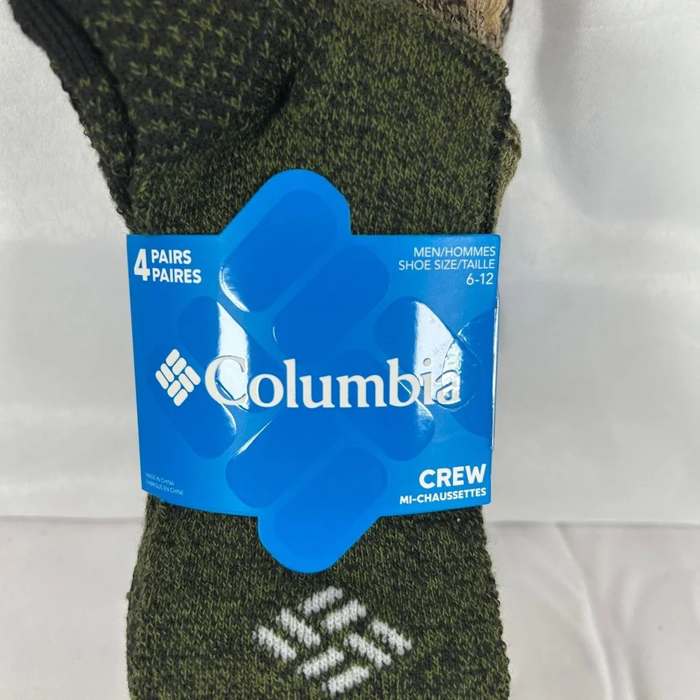 Columbia Mens Crew Socks 4 Pack Brown Green Khaki Shoe Size 6-12 RCS022MMEAS54PR